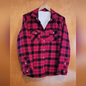 Sherpa Lined Red Plaid Flannel Button-Down Shirt
